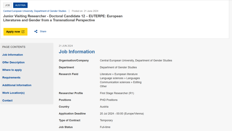 Junior Visiting Researcher EURAXESS offer Junior Visiting Researcher EURAXESS offer